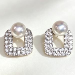 Geometric Square CZ Pearl Earrings