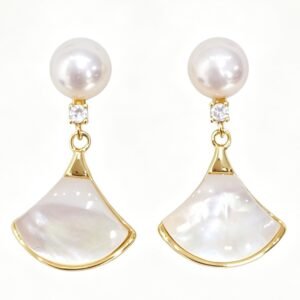 Ballet Skirt Mother of Pearl Earrings with 6.5mm Freshwater Pearl