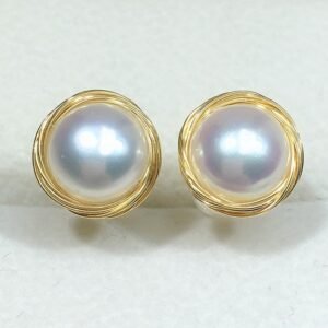 Wire Wrapped Freshwater Pearl Stud Earrings